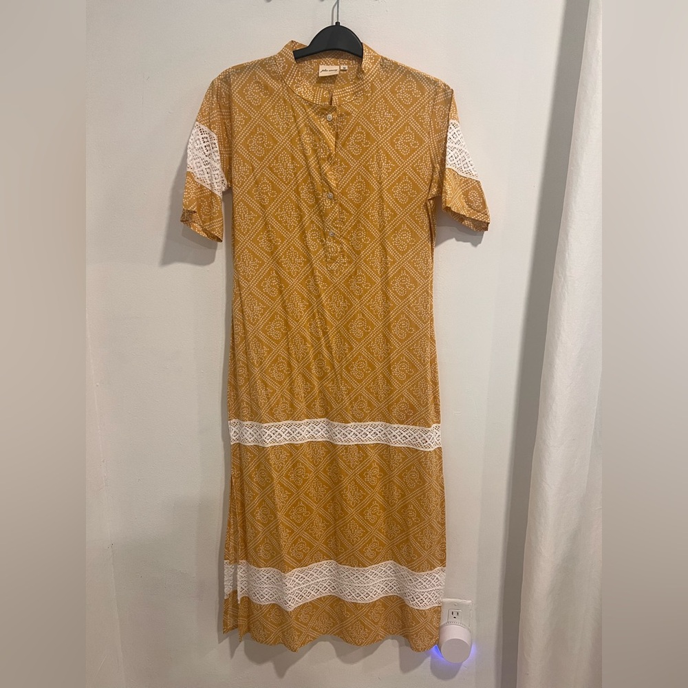 Chic Mustard Dress with White Lace by Julia amory